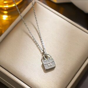 18K White Gold Letter H Handbag Inspired Pendant Pave Diamond Inlay Necklace